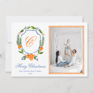 Cartes Pour Fêtes Annuelles Blue Family Crest Citrus Garland Noël 2 Photo