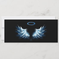 Blue Glowing Angel Wings on black background