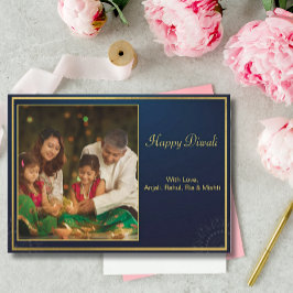 Cartes Pour Fêtes Annuelles Blue Gold Happy Diwali Photo Salutation personnali