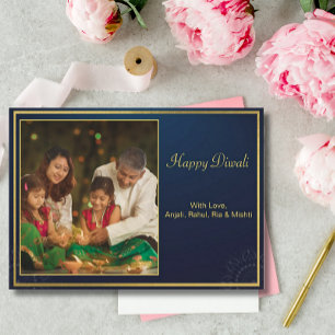 Cartes Pour Fêtes Annuelles Blue Gold Happy Diwali Photo Salutation personnali