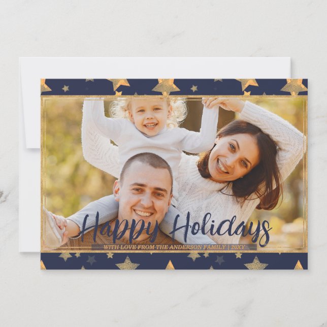 Cartes Pour Fêtes Annuelles Blue Gold Photo Festive moderne unique (Devant)