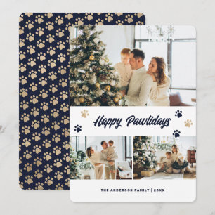 Cartes Pour Fêtes Annuelles Blue Gold Photo Joyeuses Fêtes de Pawlis