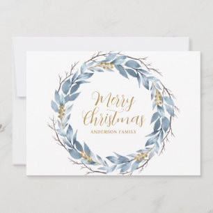 Cartes Pour Fêtes Annuelles Blue Gold Rustic Noël personnalisé
