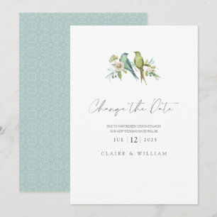 Cartes Pour Fêtes Annuelles Blue Green Birds Floral Aquarelle Mariage