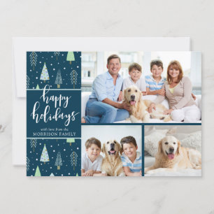 Cartes Pour Fêtes Annuelles Blue Green Trees Script HAPPY VACANCES 3 Photos