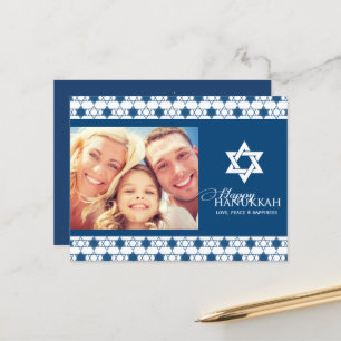 Cartes Pour Fêtes Annuelles Blue Hanoukka Étoiles De David Motif Photo Moderne