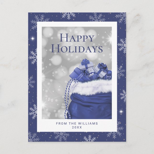 Cartes Pour Fêtes Annuelles Blue Happy Holidays Flocon de neige (Devant)