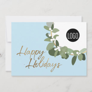 Cartes Pour Fêtes Annuelles Blue Happy Holidays Wreath Your Logo gold