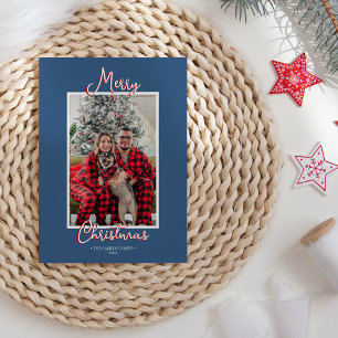 Cartes Pour Fêtes Annuelles Blue Holly Jolly Joyeux Noël Photo de famille