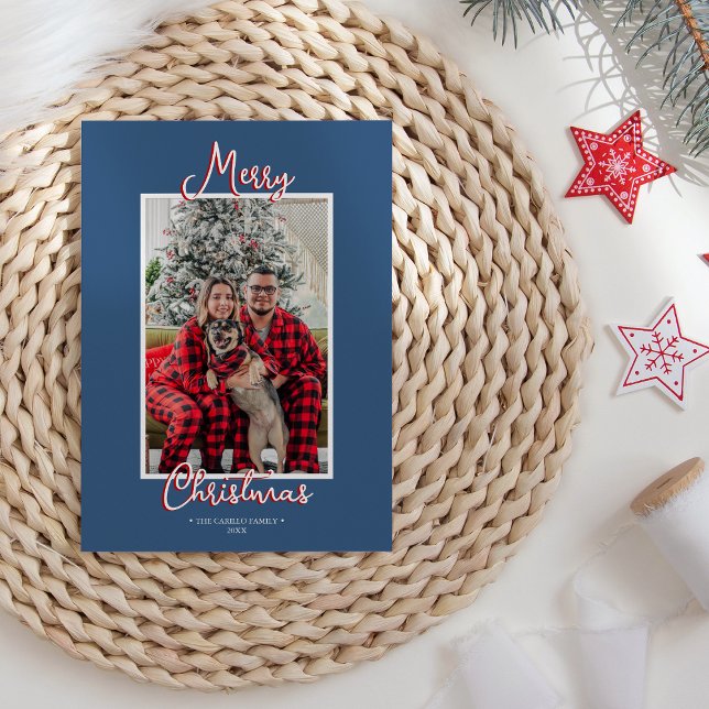 Cartes Pour Fêtes Annuelles Blue Holly Jolly Joyeux Noël Photo de famille (Créateur téléchargé)