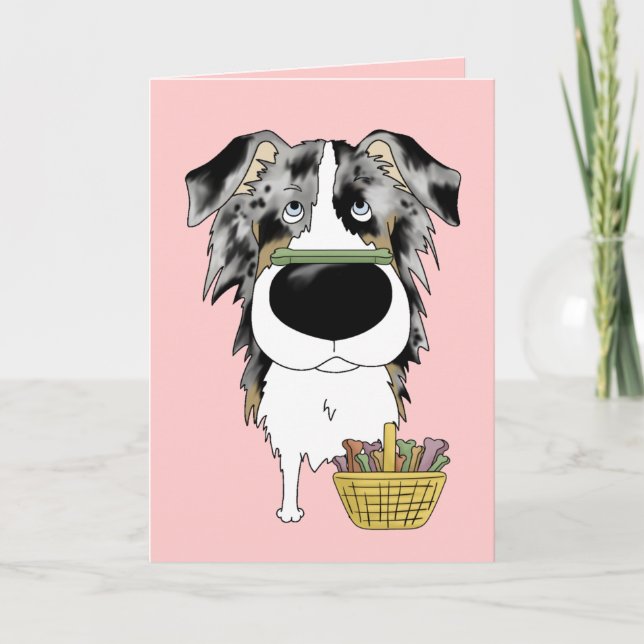 Cartes Pour Fêtes Annuelles Blue Merle Aussie, Easter Bone Hunt, Anyone ? (Devant)