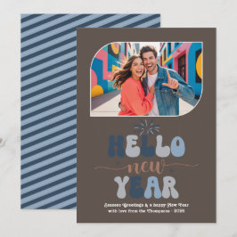 Cartes Pour Fêtes Annuelles Blue Mocha Hello New Year Blue Retro Photo
