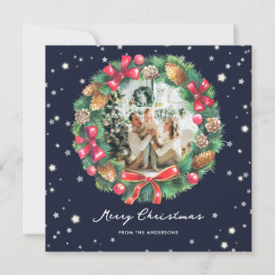 Cartes Pour Fêtes Annuelles Blue Photo Stars Snowflakes Wreath Joyeux Noël