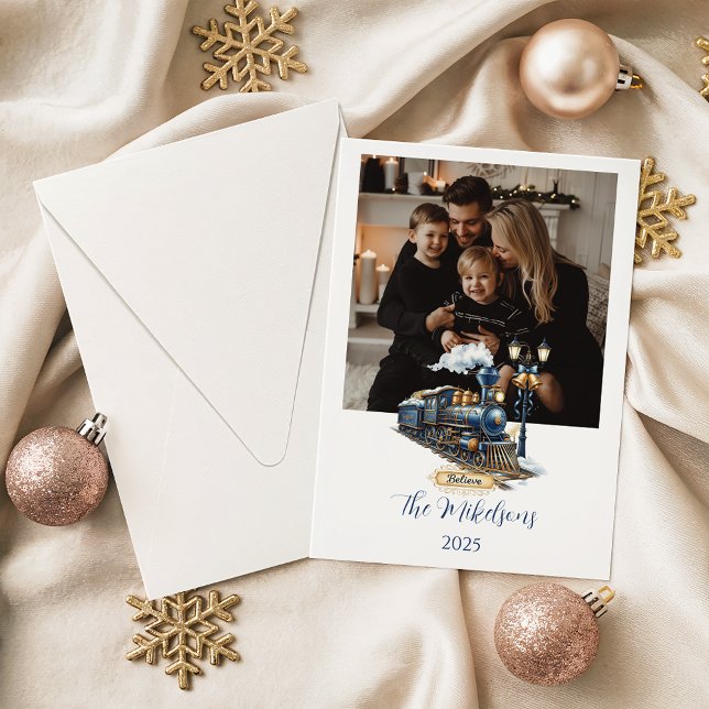 Cartes Pour Fêtes Annuelles Blue Polar Express Train Christmas (Créateur téléchargé)