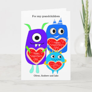 Cartes Pour Fêtes Annuelles Blue Purple Funny Monster Saint Valentin