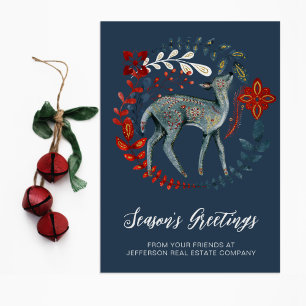 Cartes Pour Fêtes Annuelles Blue Red Deer Wreath Nordic Folk Business
