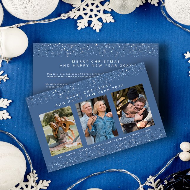 Cartes Pour Fêtes Annuelles Blue Shades Snowflakes Christmas Stylish Collage (Blue Shades Snowflakes Christmas Stylish Collage 3 Photos Family Holiday Card with Envelope. )