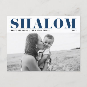 Cartes Pour Fêtes Annuelles Blue Shalom Bold Typographie Hanoukka Photo