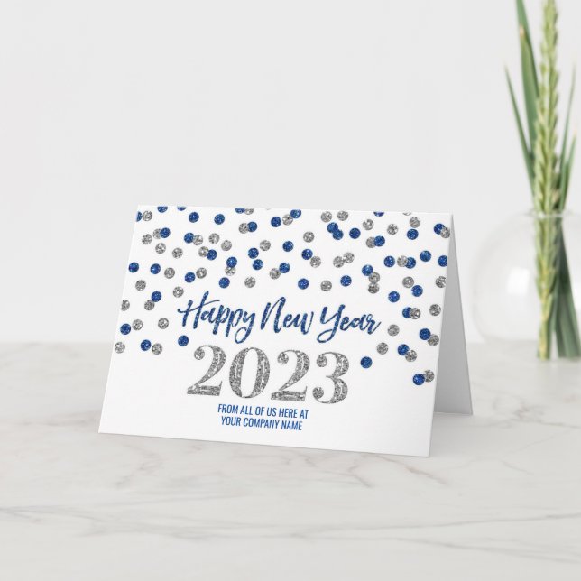 Cartes Pour Fêtes Annuelles Blue Silver Business Bonne année 2023 (Devant)
