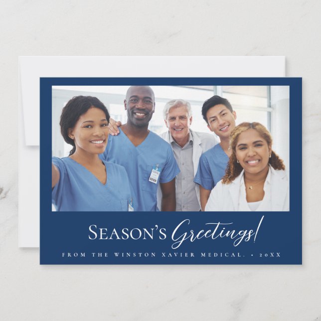 Cartes Pour Fêtes Annuelles Blue Simple Médicale staff Photo Salutation de la  (Devant)