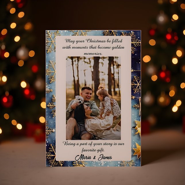 Cartes Pour Fêtes Annuelles Blue Snow Plaid Portrait Photo Christmas Holiday  (Créateur téléchargé)
