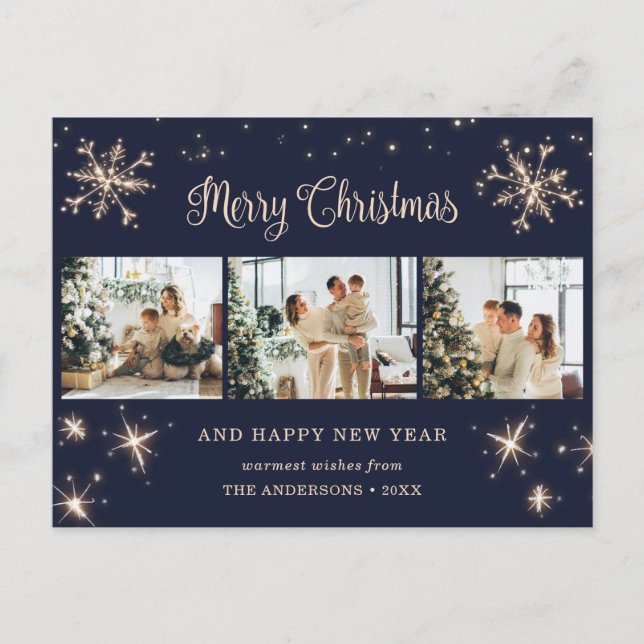 Cartes Pour Fêtes Annuelles Blue Snowflake 3 Photo Joyeux Noël (Devant)