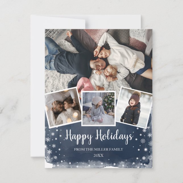 Cartes Pour Fêtes Annuelles Blue snowflakes multi photo collage Holiday (Devant)