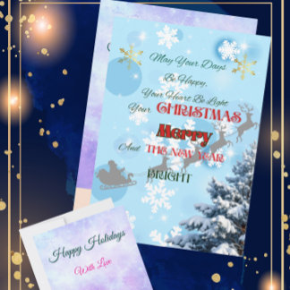 Cartes Pour Fêtes Annuelles Blue Snowflakes, reindeer silhouettes, winter nigh