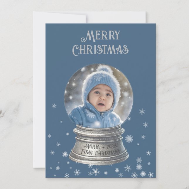 Cartes Pour Fêtes Annuelles Blue Snowglobe Snowflake Photo Appartement de vaca (Devant)