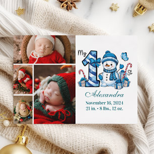 Cartes Pour Fêtes Annuelles Blue Snowman 4 Photo First Christmas