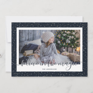 Cartes Pour Fêtes Annuelles Blue Snowy Croyez en la Magic Photo Holiday Card