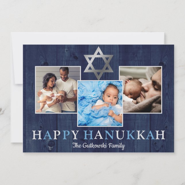 Cartes Pour Fêtes Annuelles Blue Star de David Happy Hanoukka Photo Collage (Devant)
