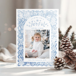 Cartes Pour Fêtes Annuelles Blue Whimsical Hand Drawn Joyful Holiday Photo