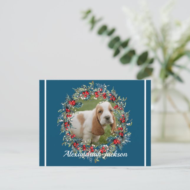 Cartes Pour Fêtes Annuelles Blue White Noël Votre photo Modern Holiday (Debout devant)