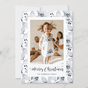 Cartes Pour Fêtes Annuelles Blue Winter Foliing Photo Joyeux Noël Card