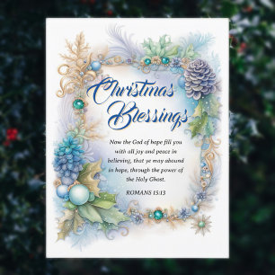 Cartes Pour Fêtes Annuelles Blue Winter Folithe Frame Bible Verse Christian