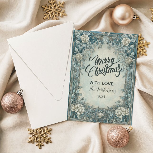 Cartes Pour Fêtes Annuelles Blue Winter Rose Christmas (Créateur téléchargé)