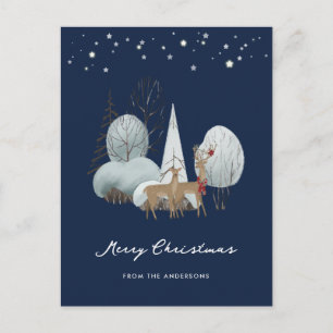 Cartes Pour Fêtes Annuelles Blue Winter Scène Stars Forêt Cerf Noël
