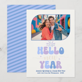 Cartes Pour Fêtes Annuelles Bluebell Dream Hello New Year Blue Retro Photo