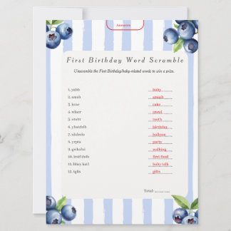 Cartes Pour Fêtes Annuelles Blueberry Premier Anniversaire Mot Scramble Répons