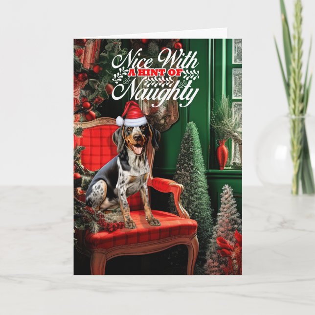 Cartes Pour Fêtes Annuelles Bluetick Coonhound Christmas Chien Naughty Nice (Devant)