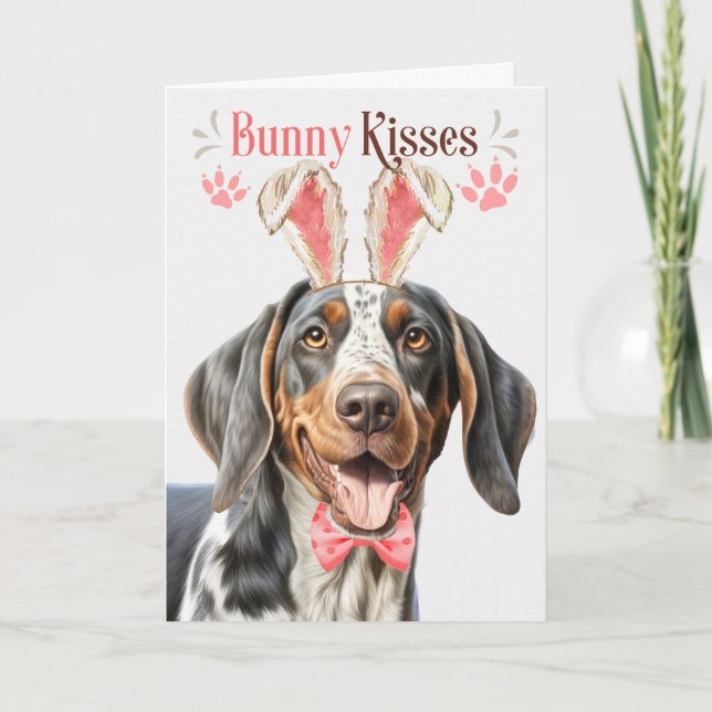 Cartes Pour Fêtes Annuelles Bluetick Coonhound Dog dans Bunny Ears pour Pâques (Devant)