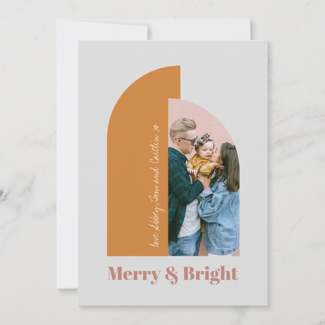 Cartes Pour Fêtes Annuelles Blush Dusty Pink Gray Merry Photo Moderne Arche (Devant)