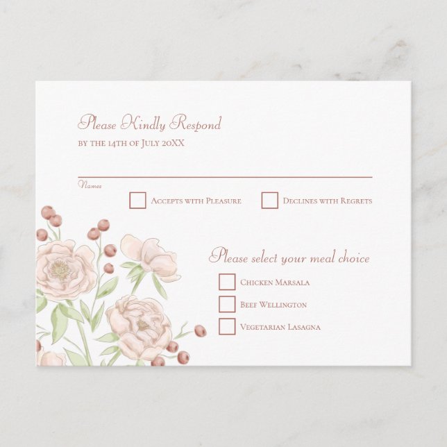 Cartes Pour Fêtes Annuelles Blush Pink Rose Wedding RSVP Modern Reply (Devant)