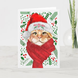 Cartes Pour Fêtes Annuelles Bobtail Cat dans un Noël Meowy de Santa Hat