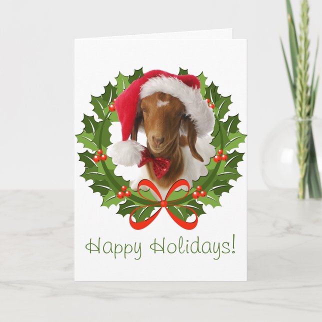 Cartes Pour Fêtes Annuelles Boer Chèvre Joyeuses Vacances en Wreath (Devant)
