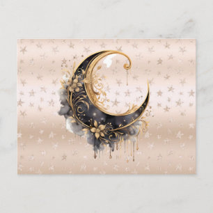 Cartes Pour Fêtes Annuelles Bohème Lune Croissante Noir et Or Halloween