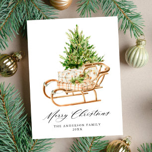 Cartes Pour Fêtes Annuelles Boho Aquarelle Sleigh de Noël sans photo