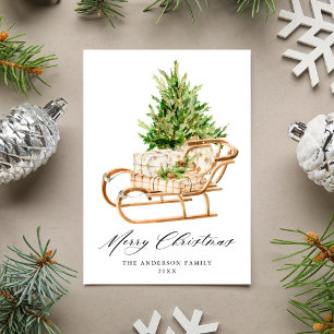 Cartes Pour Fêtes Annuelles Boho Aquarelle Sleigh de Noël sans photo
