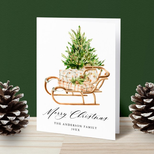Cartes Pour Fêtes Annuelles Boho Aquarelle Sleigh de Noël sans photo (Créateur téléchargé)